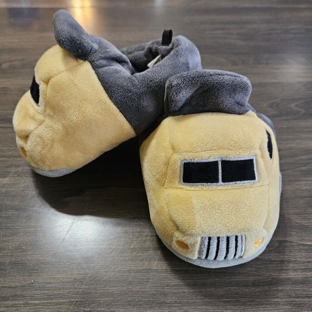 Carter's Toddler Boy Truck Slippers Yellow Grey Plush Soft